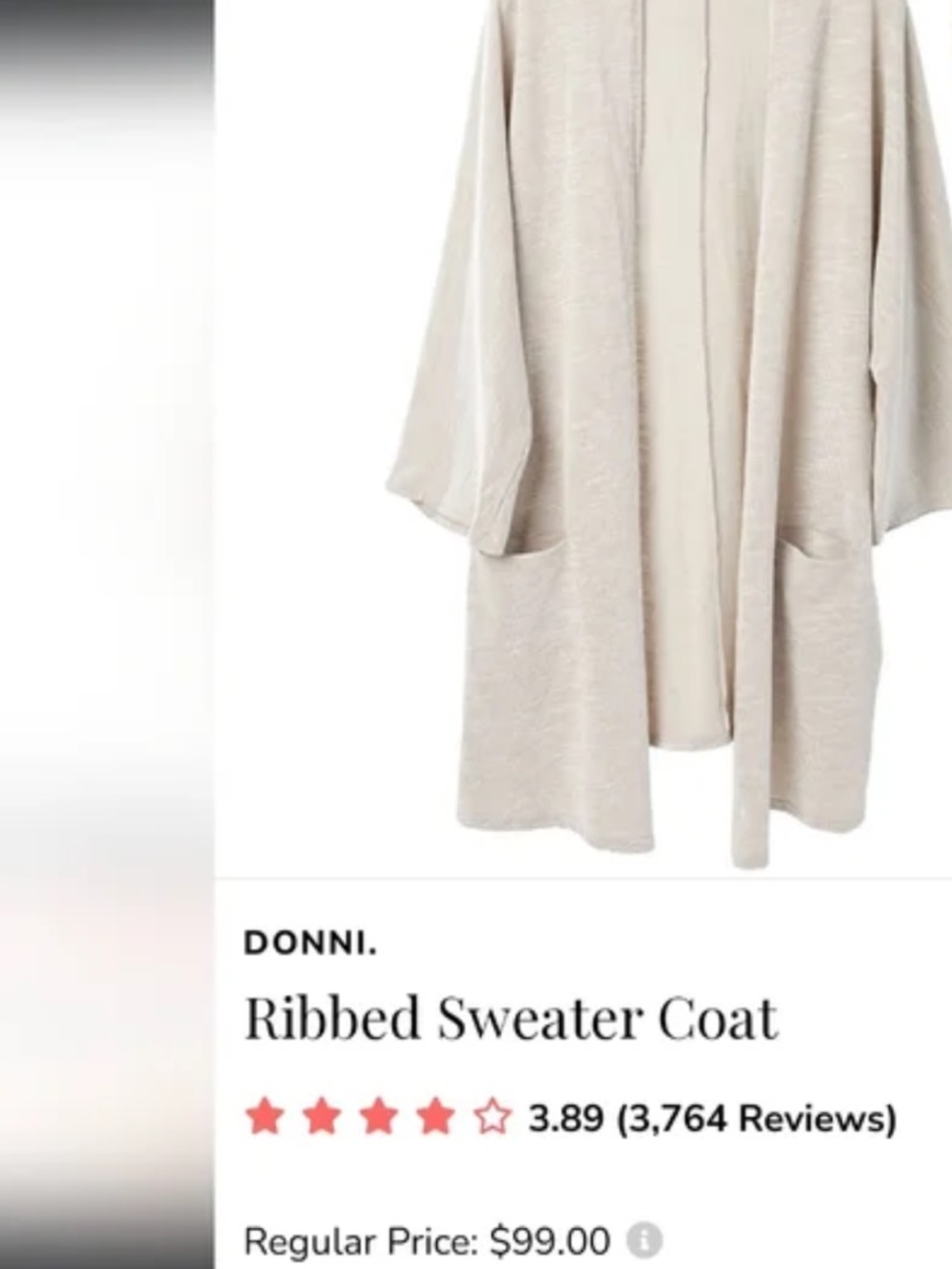 DONNI. Ribbed Cream Sweater Coat - Picture 2 of 6